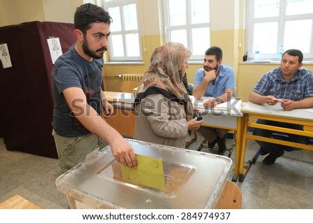 ISTANBUL,TURKEY-JUNE 7:Turks have begun voting in a general election which will determine whether the ruling party can change the constitution.on June 7, 2015 in Istanbul,Turkey.
