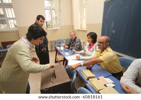 ISTANBUL-TURKEY: Turks began voting Sunday morning in a national referendum on a package of constitutional amendments  in Istanbul,Turkey. September 12, 2010 in Istanbul,Turkey.