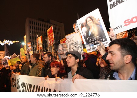 ISTANBUL, TURKEY - DECEMBER 20: Turkey Journalists\' Union rallied to protest the arrest of journalists on December 20, 2011 in Istanbul,Turkey.