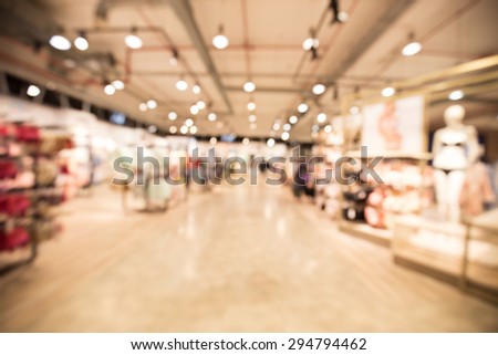 out of focus shot from the inside of a department store, showing the womens clothing department