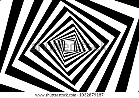  Rotating concentric squares, Square optical illusion pattern - black and white, Geometric abstract background