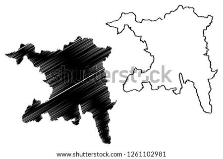 Aargau (Cantons of Switzerland, Swiss cantons, Swiss Confederation) map vector illustration, scribble sketch Canton of Argovia map