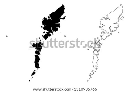 Comhairle nan Eilean Siar (United Kingdom, Scotland, Local government in Scotland) map vector illustration, scribble sketch Na h-Eileanan Siar ( Outer Hebrides and Isle of Lewis) map