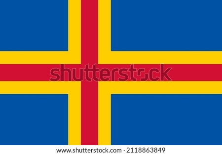 National Flag Aland islands, Autonomous region of Finland, yellow-fimbriated red Nordic cross on a blue field