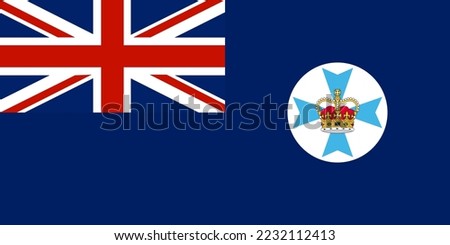 Flag of Queensland (Commonwealth of Australia) white disc with the light blue Maltese Cross with a Saint Edward's Crown in the centre of the cross