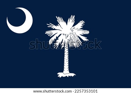 Flag of South Carolina state (United States of America, U.S.A. or USA, North America) white palmetto tree on an indigo field. The canton contains a white crescent