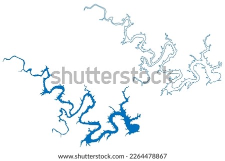 Lake Travis Reservoir (United States of America, North America, us, usa, Texas) map vector illustration, scribble sketch Mansfield Dam map