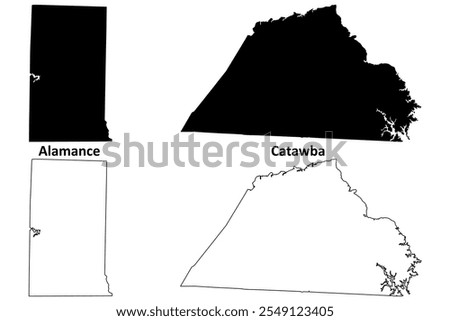 Catawba and Alamance County, North Carolina State (U.S. county, United States of America, USA, U.S., US) map vector illustration, scribble sketch map