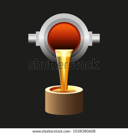 Molten metal poured from ladle. Icon, emblem, symbol. Vector illustration isolated on black background