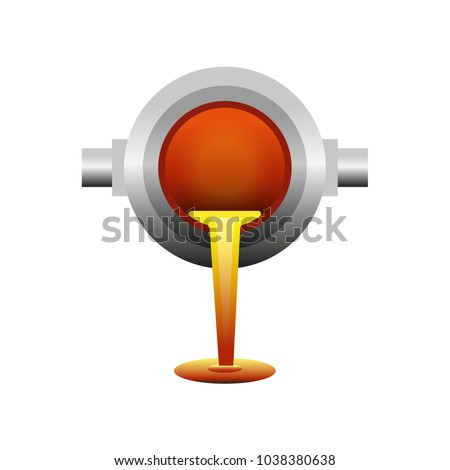 Molten metal poured from ladle. Icon, logo, emblem, symbol. Vector illustration isolated on white background