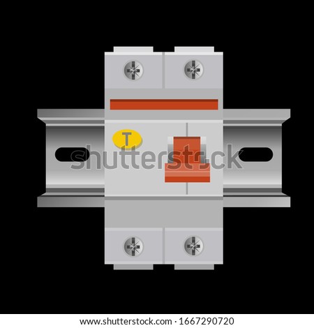 A two-pole, or double-pole, residual-current device din rail mounted. Vector illustration in realistic style isolated on black background.