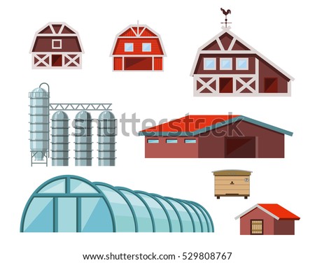 Set of farm buildings and constructions. Vector illustration Stock foto © 