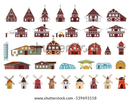 Set of farm buildings and constructions. Vector illustration