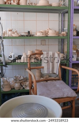 Similar – Image, Stock Photo Vintage wooden chair next to trash bin on the public street