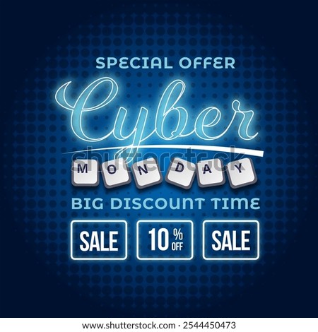 Cyber Monday Sale Banner With Disc Up to 10% off. Vector. Illustration. Special Offer. Big Discount Time.