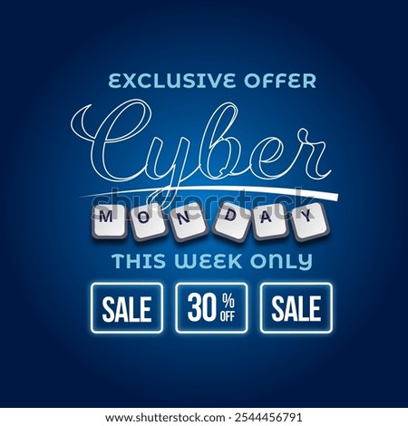 Cyber Monday Sale Banner With Disc Up to 30% off. Vector. Illustration. Exclusive Offer. This Week Only.