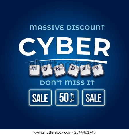 Cyber Monday Sale Banner With Disc Up to 50% off. Vector. Illustration. Massive Discount. Don't Miss It.