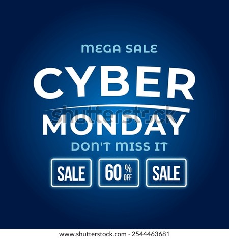 Cyber Monday Sale Banner With Disc Up to 60% off. Vector. Illustration. Mega Sale . Don't Miss It.