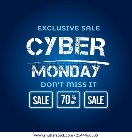 Cyber Monday Sale Banner With Disc Up to 70% off. Vector. Illustration. Exclusive Sale .Don't Miss It.