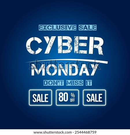 Cyber Monday Sale Banner With Disc Up to 80% off. Vector. Illustration. Exclusive Sale. Don't Miss It.