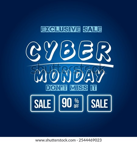 Cyber Monday Sale Banner With Disc Up to 90% off. Vector. Illustration. Exclusive Sale. Don't Miss It.