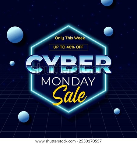 Cyber Monday Sale Banner With Disc Up to 90% off. Vector. Illustration. Exclusive Sale. Don't Miss It.