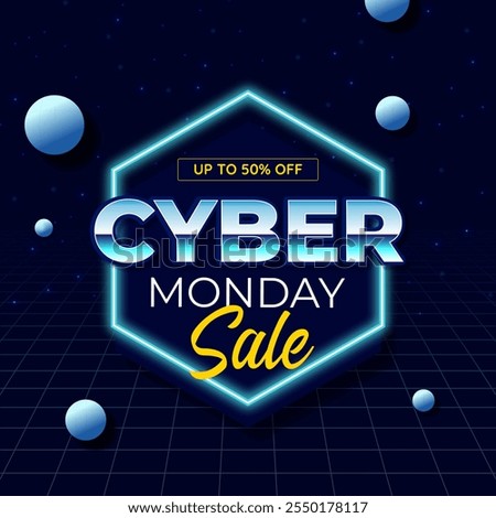 Cyber Monday Sale Banner With Disc Up to 50% off. Vector. Illustration. Exclusive Sale. 