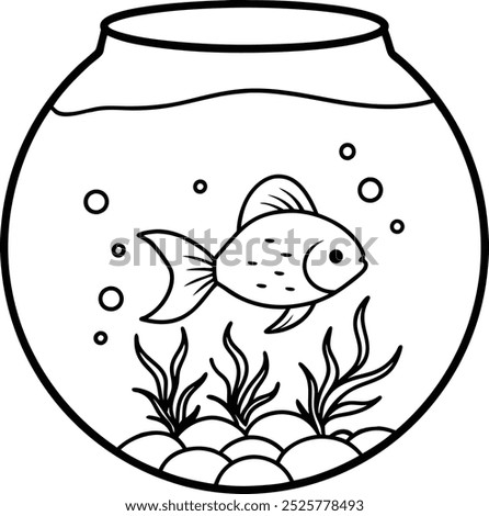 A goldfish swims gracefully in a fish-bowl vector silhouette illustrations 