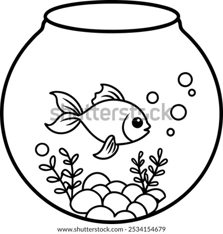 A goldfish swims gracefully in a fish-bowl vector silhouette illustrations 