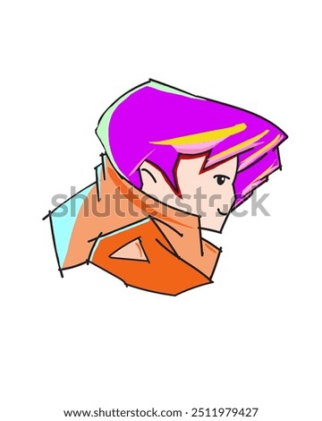 Vector Character Illustration pink hair boy anime