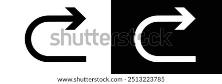 Turned arrow icon, directional arrows, U turn icon vector sign and symbol isolated on white background, U turn logo , vector illustrator.