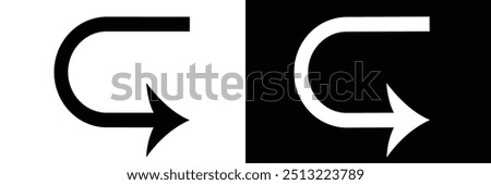 Turned arrow icon, directional arrows, U turn icon vector sign and symbol isolated on white background, U turn logo , vector illustrator.