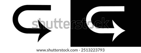 Turned arrow icon, directional arrows, U turn icon vector sign and symbol isolated on white background, U turn logo , vector illustrator.