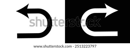 Turned arrow icon, directional arrows, U turn icon vector sign and symbol isolated on white background, U turn logo , vector illustrator.