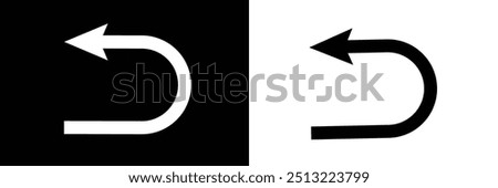 Turned arrow icon, directional arrows, U turn icon vector sign and symbol isolated on white background, U turn logo , vector illustrator.