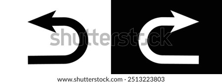 Turned arrow icon, directional arrows, U turn icon vector sign and symbol isolated on white background, U turn logo , vector illustrator.