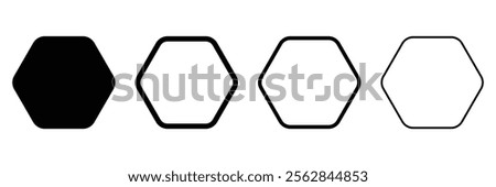 Hexagon vector icon. Outline Filled Vector Sign . . isolated transparent . arrows . data exchange . digitization . technology . black and white outline and filled version . EPS 20 .