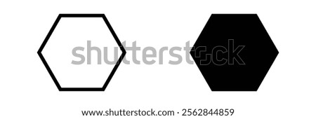 Hexagon vector icon. Outline Filled Vector Sign . . isolated transparent . arrows . data exchange . digitization . technology . black and white outline and filled version . EPS 20 .