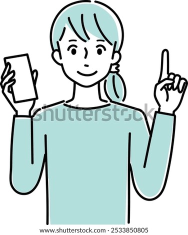 Clip art of young woman holding a cellular phone