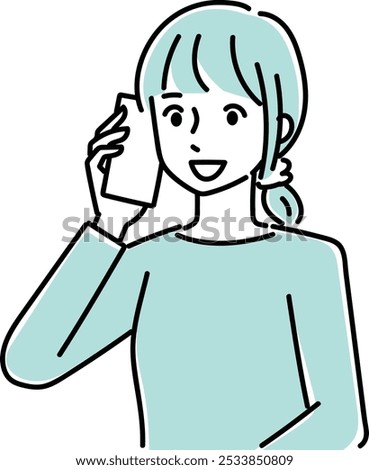 Clip art of young woman holding a cellular phone