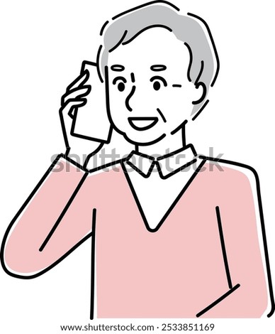 Clip art of senior man holding a cellular phone