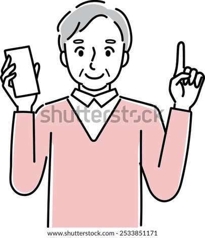 Clip art of senior man holding a cellular phone