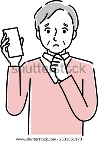 Clip art of senior man holding a cellular phone