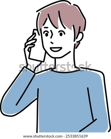 Clip art of young man holding a cellular phone