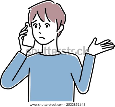 Clip art of young man holding a cellular phone