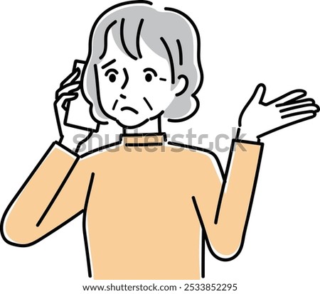 Clip art of senior woman holding a cellular phone