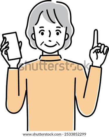 Clip art of senior woman holding a cellular phone