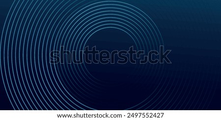 Abstract blue glowing geometric lines on dark blue background. Modern shiny blue circle lines pattern. Futuristic technology concept. Suit for cover, poster, banner, header, website.eps10	