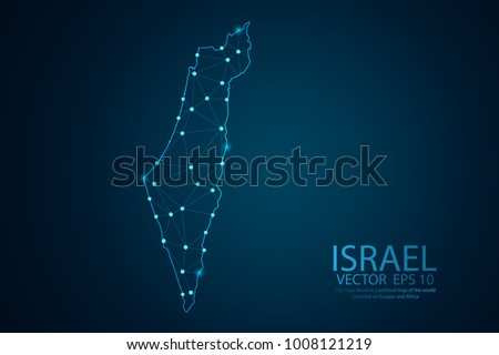 Abstract mesh line and point scales on dark background with map of Israel. Wire frame 3D mesh polygonal network line, design polygon sphere, dot and structure. Vector illustration eps 10.