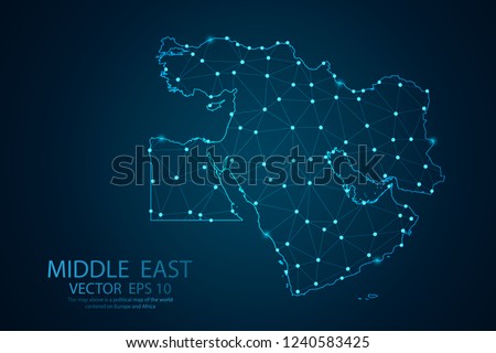 Abstract mash line and point scales on Dark background with map of Middle East. Wire frame 3D mesh polygonal network line, design polygon sphere, dot and structure. Vector illustration eps 10. Сток-фото © 